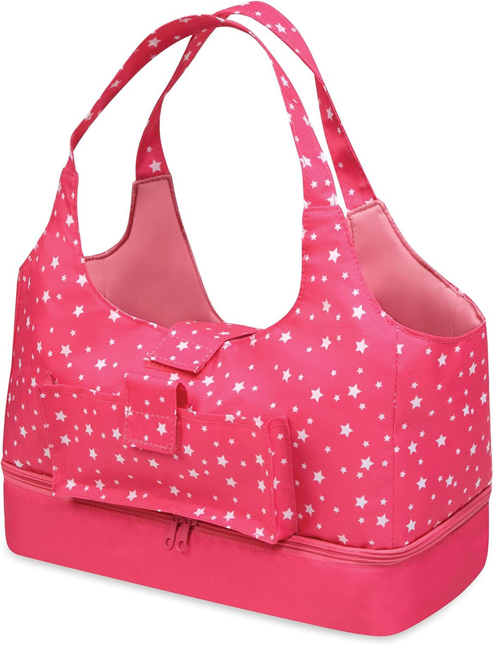 Badger Basket On-The-Go Travel Tote and Storage Bag for 18 inch Dolls - Pink Sta by Vanessa Jane