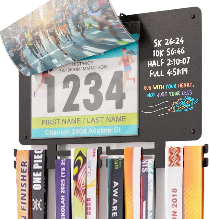 Running Medal Hanger & Bib Display Board with Chalkboard | BLAUBECK Wall Holder by BLAUBECK