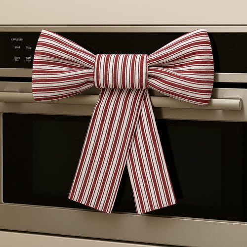 Hungdao Christmas Kitchen Towels 2 Pc Red White Stripes Decorative Bows by Deal US