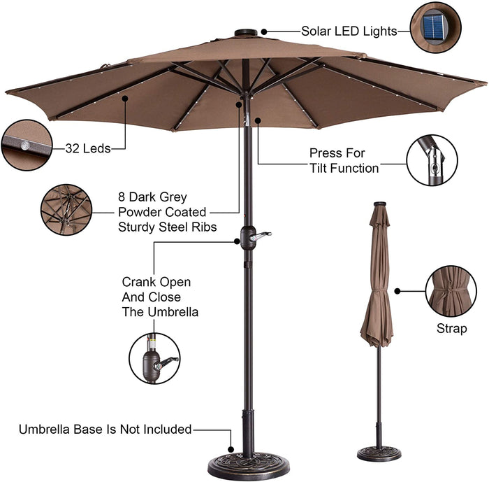 VILLACERA 83-OUT5421 9 LED Lighted Outdoor Patio 8 Steel Ribs and Push Button T by Vanessa Jane
