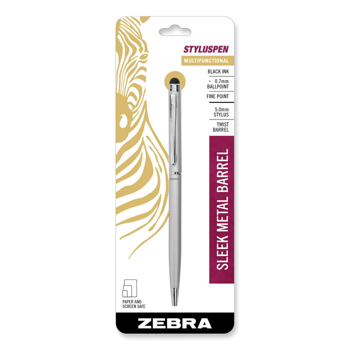 Zebra StylusPen Twist Ballpoint Pen/Stylus, Silver