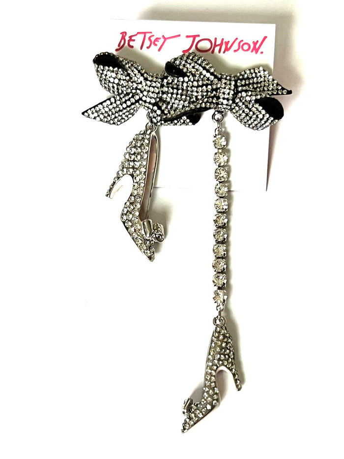 Betsey Johnson Holiday High Heel Shoes Bows Rhinestone Mismatch Drop Earrings by Vanessa Jane
