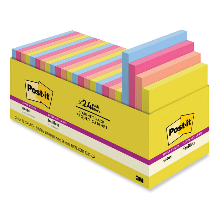 Post-it Note Pads in Summer Joy Collection Colors, 3" x 3", Summer Joy Collection Colors, 70 Sheets/Pad, 24 Pads/Pack