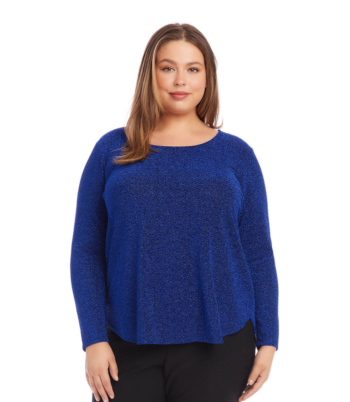 Karen Kane Womens Plus Size Metallic Knit Shirttail Top, Size OX by Vanessa Jane