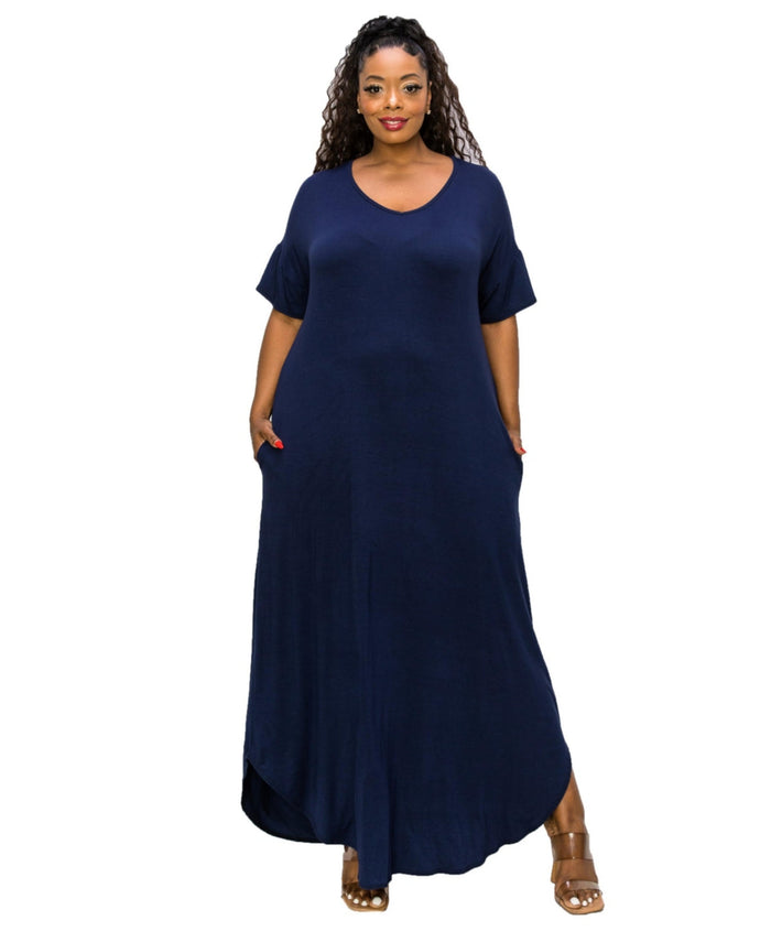 LIVD Short Sleeve Maxi Dress - Blue - 3X by Vanessa Jane