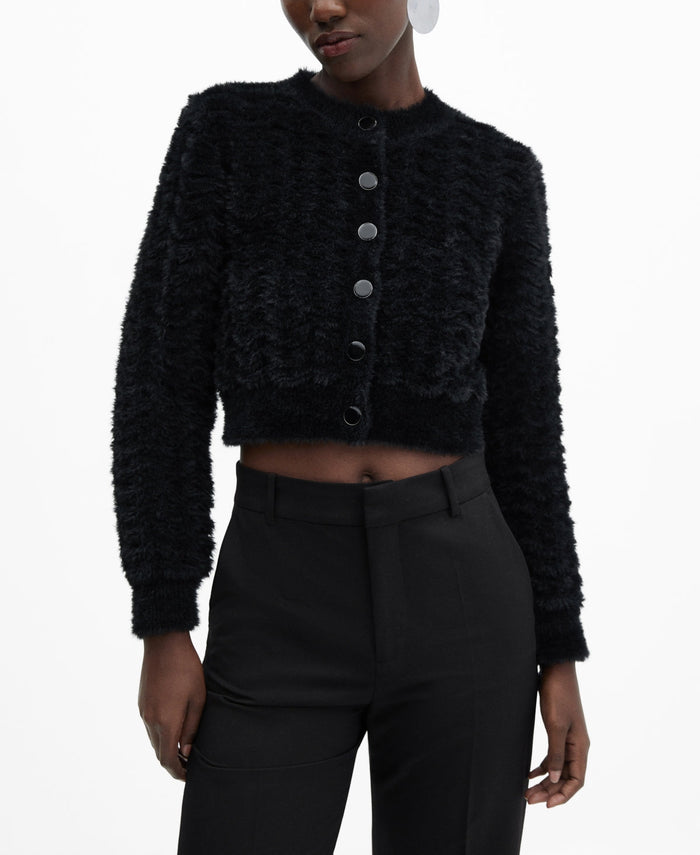 Mango Womens Faux Fur Knit Cardigan - Black, Size Small by Vanessa Jane