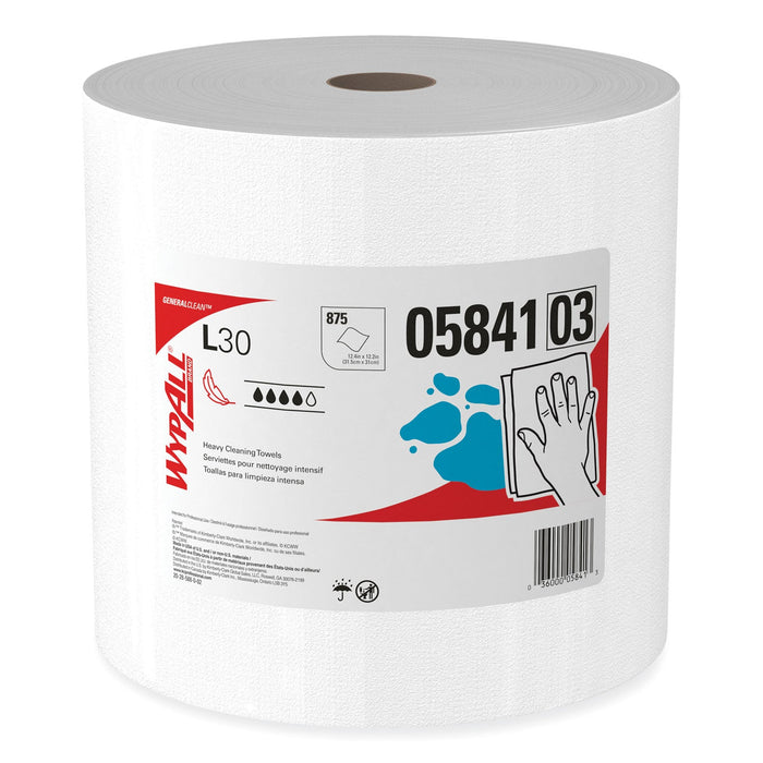 WypAll L30 Towels, 12.4 x 12.2, White, 875/Roll