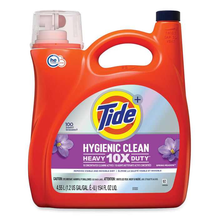 Tide Hygienic Clean Heavy 10x Duty Liquid Laundry Detergent, Spring Meadow, 154 oz Bottle, 4/Carton