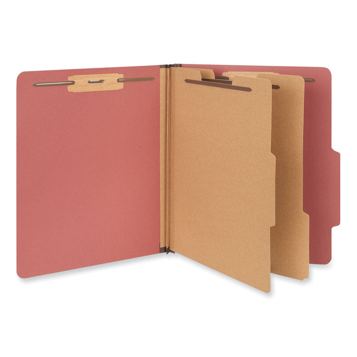 Universal Six--Section Pressboard Classification Folders, 2 Dividers, Letter Size, Red, 10/Box