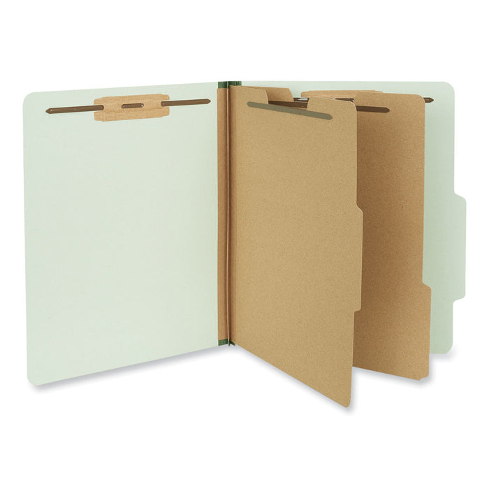 Universal Six--Section Pressboard Classification Folders, 2 Dividers, Letter Size, Gray-Green, 10/Box