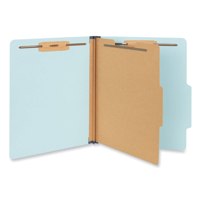 Universal Four-Section Pressboard Classification Folders, 1 Divider, Letter Size, Light Blue, 20/Box