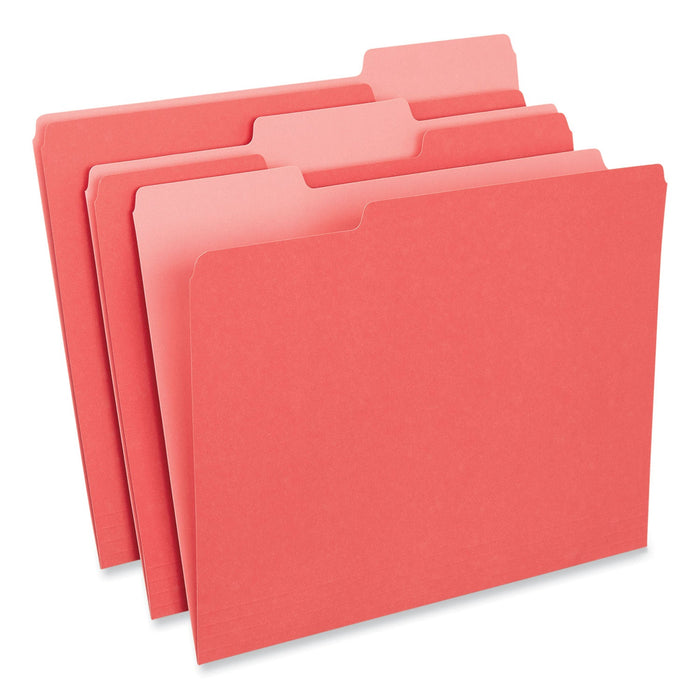 Universal Interior File Folders, 1/3-Cut Tabs: Assorted, Letter Size, 11-pt Stock, Red, 100/Box