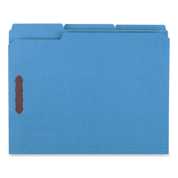 Universal Deluxe Reinforced Top Tab Fastener Folders, 2 Fasteners, Letter Size, Blue Exterior, 50/Box