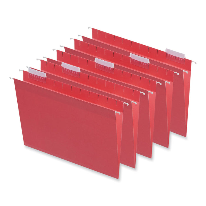 Universal Deluxe Bright Color Hanging File Folders, Letter Size, 1/5-Cut Tabs, Red, 25/Box