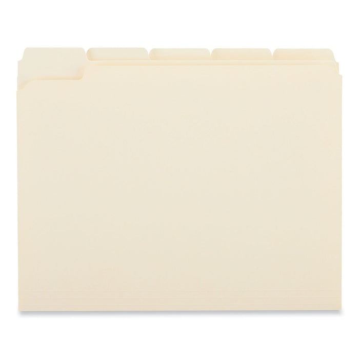 Universal Double-Ply Top Tab Manila File Folders, 1/5-Cut Tabs: Assorted, Letter Size, 0.75" Expansion, Manila, 100/Box