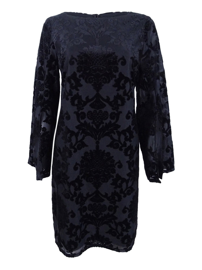 Jessica Howard Plus Size Bell-Sleeve Velvet Intarsia Dress by Vanessa Jane