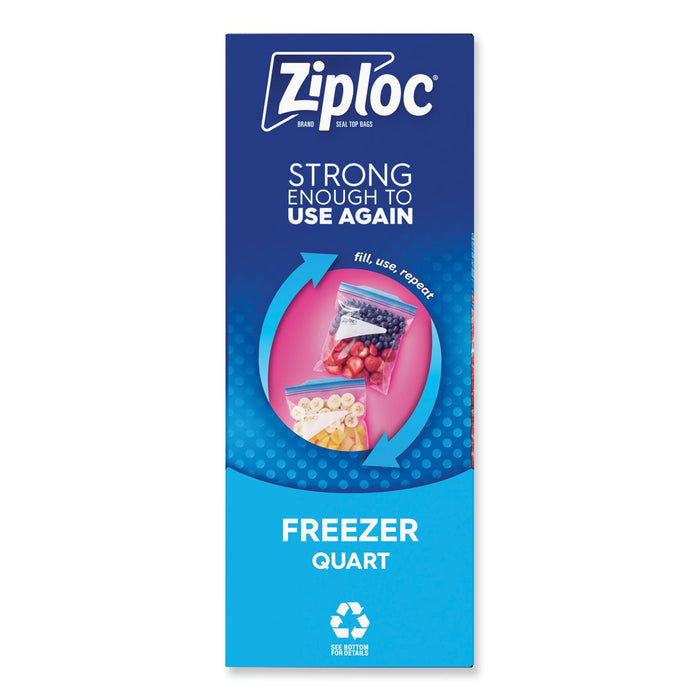 Ziploc Double Zipper Freezer Bags, 1 qt, 2.7 mil, 6.97" x 7.7", Clear, 9/Carton