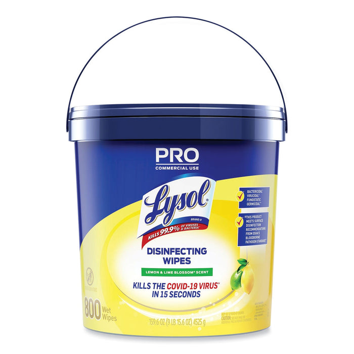 LYSOL Professional Disinfecting Wipe Bucket, 6 x 8, Lemon and Lime Blossom, 800 Wipes/Bucket, 2 Buckets/Carton