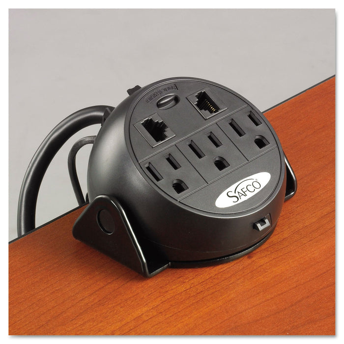 Safco Power Module, 3 Outlets, 2 RJ-45 Ports, 8 ft Cord, Black
