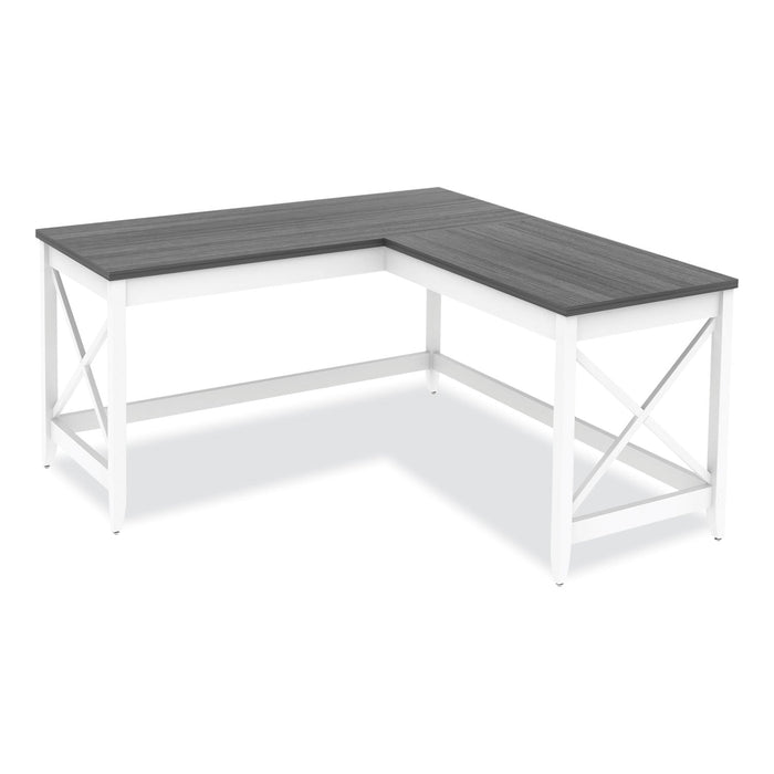 Workspace by Alera L-Shaped Farmhouse Desk, 58.27" x 58.27" x 29.53", Gray/White