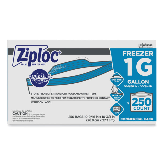 Ziploc Double Zipper Freezer Bags, 1 gal, 2.7 mil, 10.56" x 10.75", Clear, 250/Carton