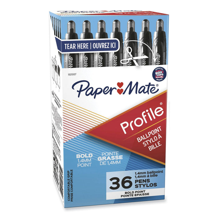 Paper Mate Profile Ballpoint Pen Value Pack, Retractable, Bold 1.4 mm, Black Ink, Smoke Barrel, 36/Box