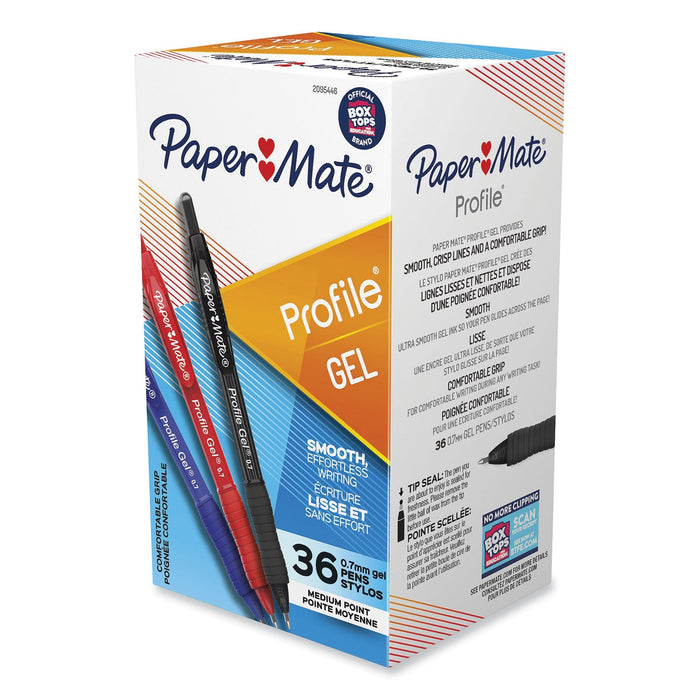 Paper Mate Profile Gel Pen, Retractable, Medium 0.7 mm, Assorted Ink and Barrel Colors, 36/Pack