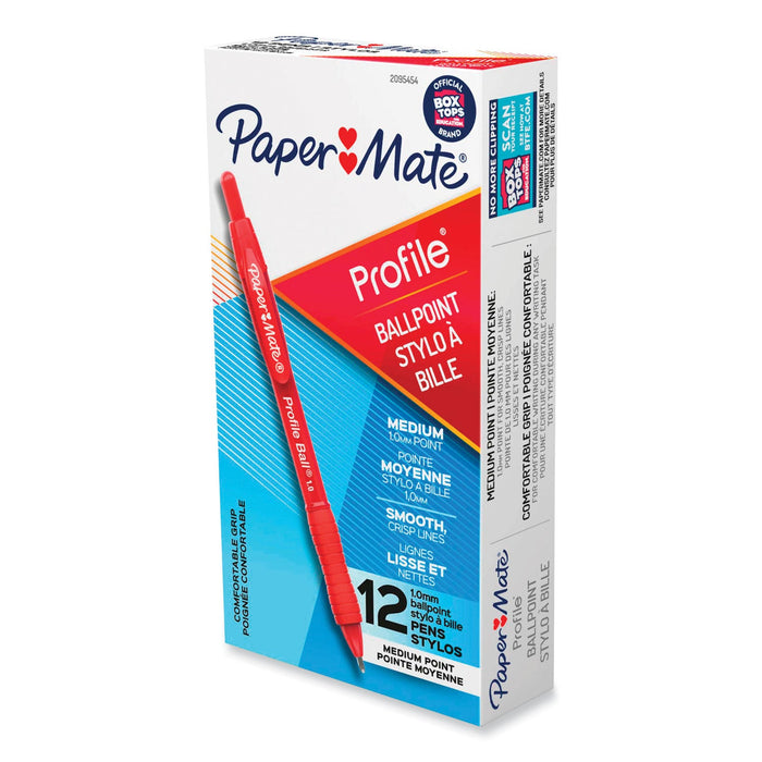 Paper Mate Profile Ballpoint Pen, Retractable, Medium 1 mm, Blue Ink, Translucent Blue Barrel, Dozen