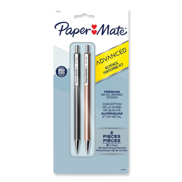 Paper Mate Advanced Mechanical Pencils, 0.7 mm, HB (#2), Black Lead, Gun Metal Gray; Rose Gold Barrel, 2/Pack