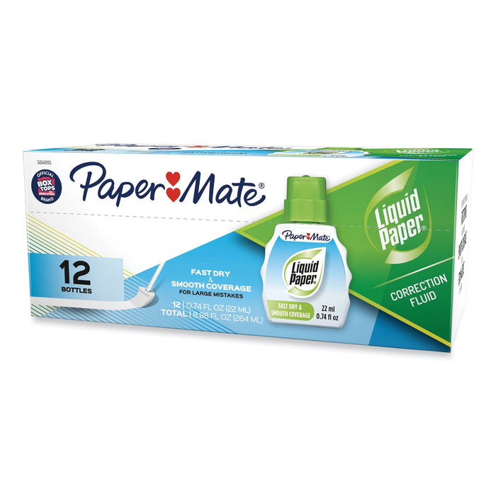 Paper Mate Fast Dry Correction Fluid, 22 ml Bottle, White, Dozen