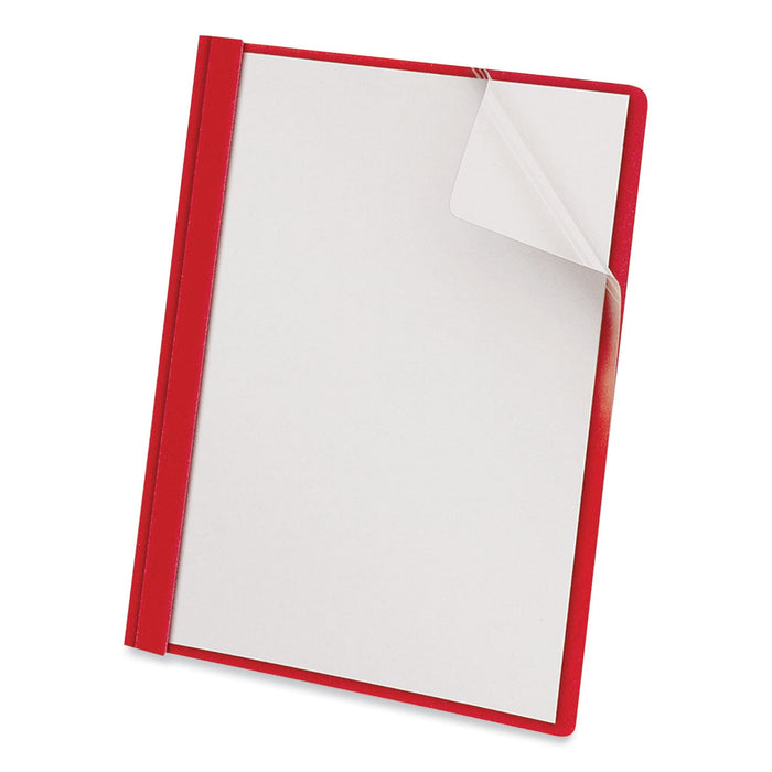 Universal Clear Front Report Cover, Prong Fastener, 0.5" Capacity, 8.5 x 11, Clear/Red, 25/Box