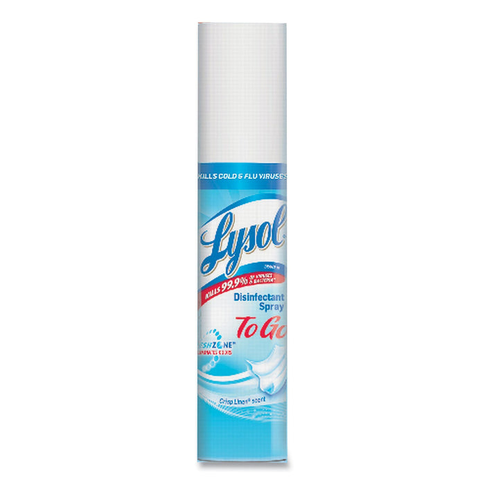 LYSOL Disinfectant Spray To Go, Crisp Linen, 1 oz Aerosol Spray, 12/Carton