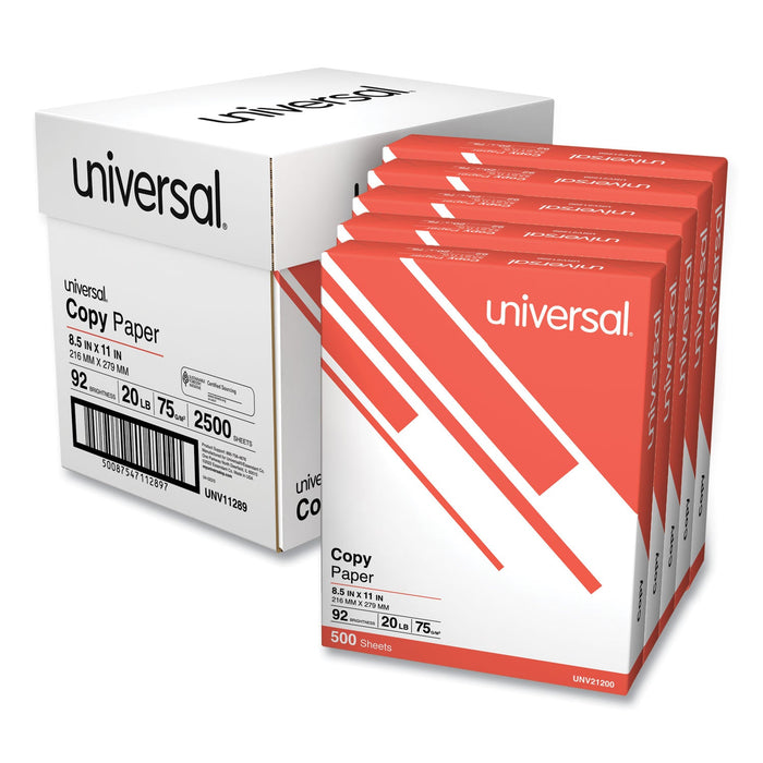 Universal Copy Paper Convenience Carton, 92 Bright, 20 lb Bond Weight, 8.5 x 11, White, 500 Sheets/Ream, 5 Reams/Carton