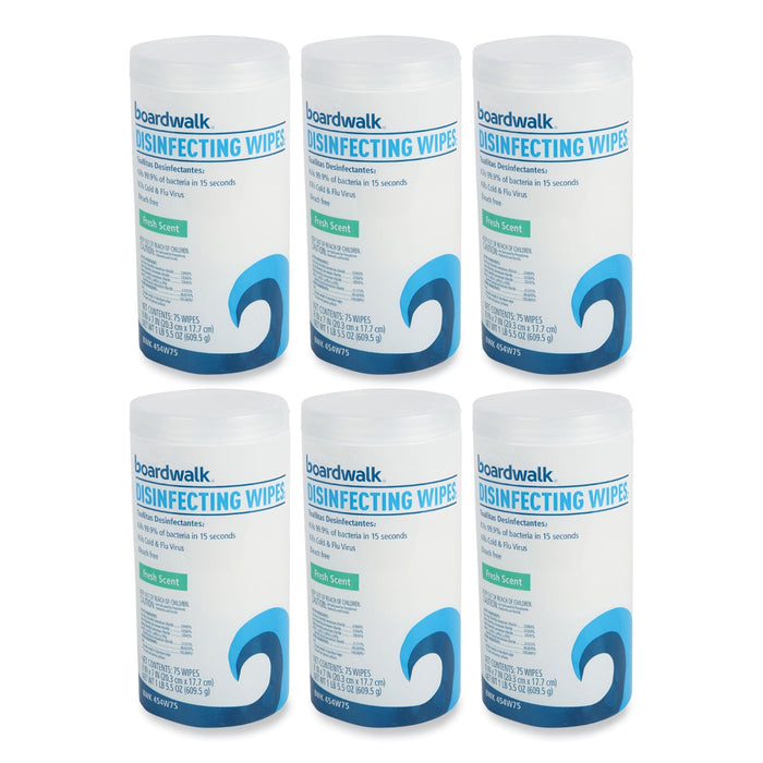 Boardwalk Disinfecting Wipes, 7 x 8, Fresh Scent, 75/Canister, 6 Canisters/Carton