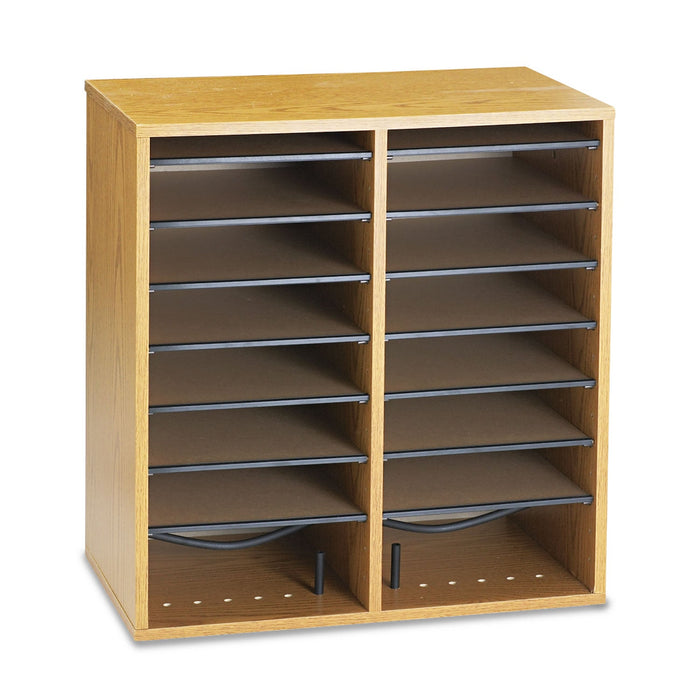 Safco Wood/Laminate Literature/CD Sorter, 16 Compartments, 19.5 x 11.75 x 21, Medium Oak