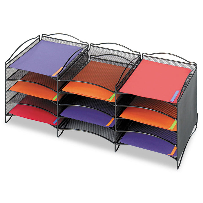 Safco Onyx Steel Mesh Lliterature Sorter, 12 Compartments, 30 x 12.75 x 11.25, Black