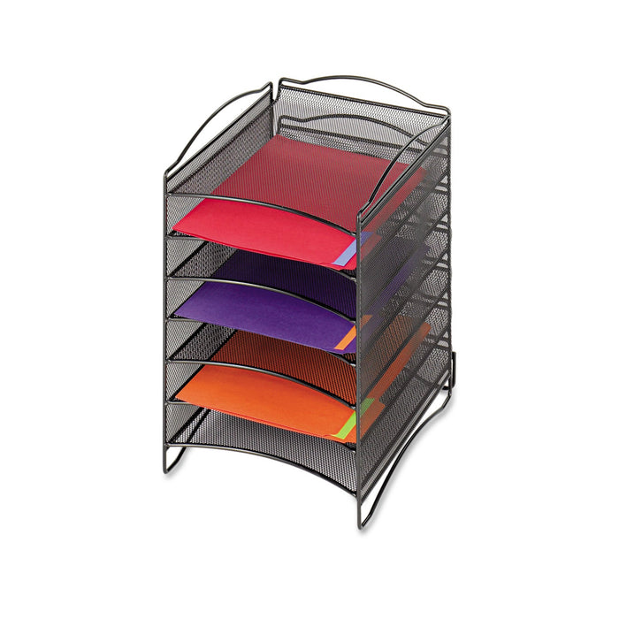 Safco Onyx Steel Mesh Lliterature Sorter, Six Compartments, 10.25 x 12.75 x 15.25, Black