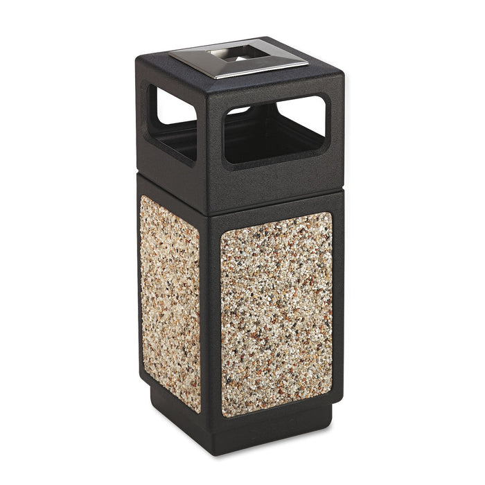 Safco Canmeleon Ash/Trash Receptacle, Square, Aggregate/Polyethylene, 15 gal, Black