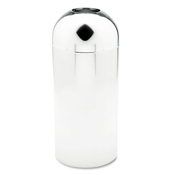 Safco Reflections Open-Top Dome Receptacle, Round, Steel, 15 gal, Chrome