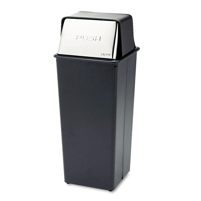 Safco Reflections Push Top Square Receptacle, Steel, 21 gal, Black/Chrome