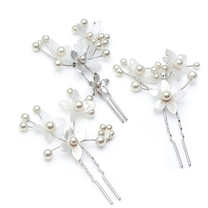 Inc 3-Pc. Silver-Tone Imitation-Pearl Flower Hair Pin Set by Vanessa Jane