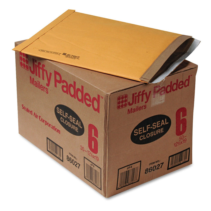 Sealed Air Jiffy Padded Mailer, #6, Paper Padding, Self-Adhesive Closure, 12.5 x 19, Natural Kraft, 50/Carton