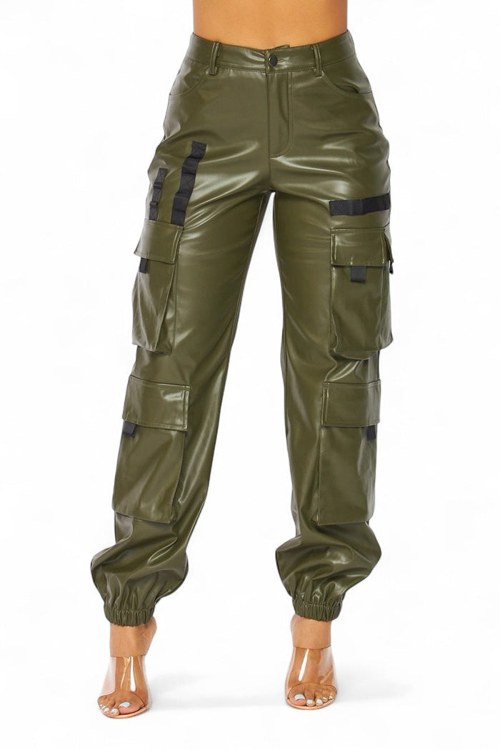 It's My Year Vegan Leather Cargo Jogger Pants by The House of Stylez