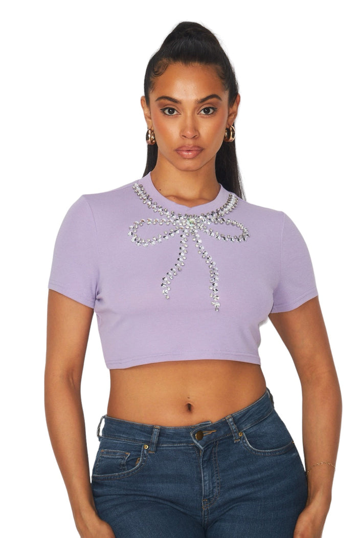 Rhinestone Bow Trim Crop Top by The House of Stylez