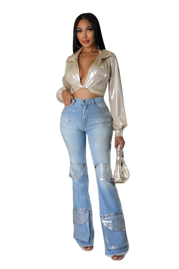 Foil Cargo Pocket Jean by The House of Stylez