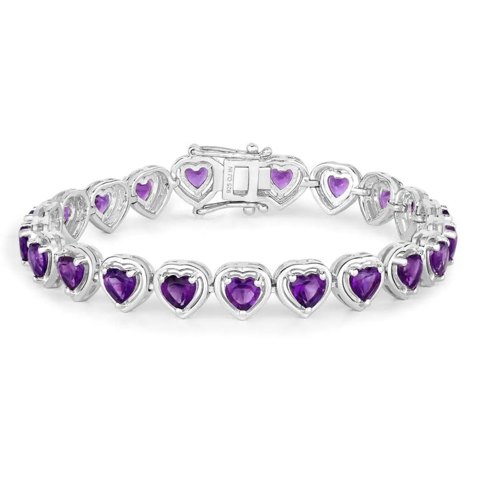 9.03 Ct Heart Purple Amethyst Prong Sterling Silver Tennis Bracelet by Fine Color Jewels