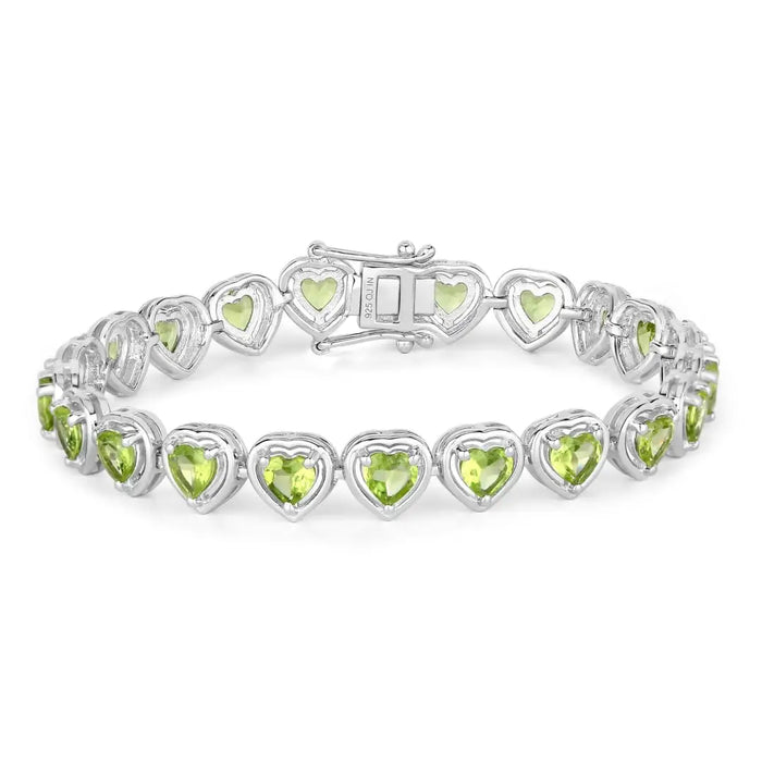 9.24 Ct Heart Green Peridot & Diamond Prong Silver Tennis Bracelet by Fine Color Jewels