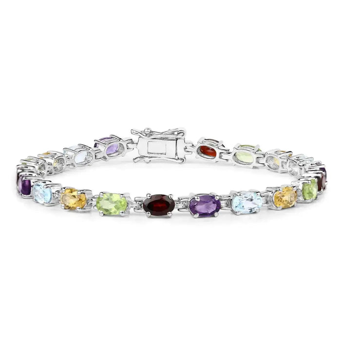 9.37 Ct Oval Multicolor Gemstones Prong Sterling Silver Tennis Bracelet by Fine Color Jewels
