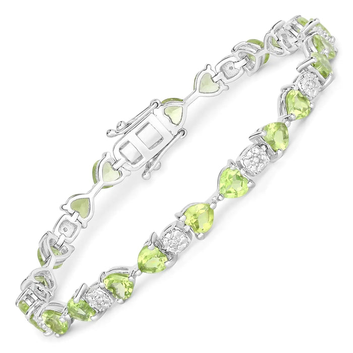 9.68 Ct Heart Green Peridot & Diamond Prong Silver Tennis Bracelet by Fine Color Jewels