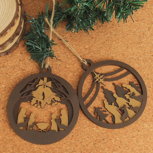 Yelsky Jesus Christmas Nativity Ornaments Wooden Set 2pcs Natural Wood by Deal US